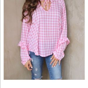 Pink and white checked top